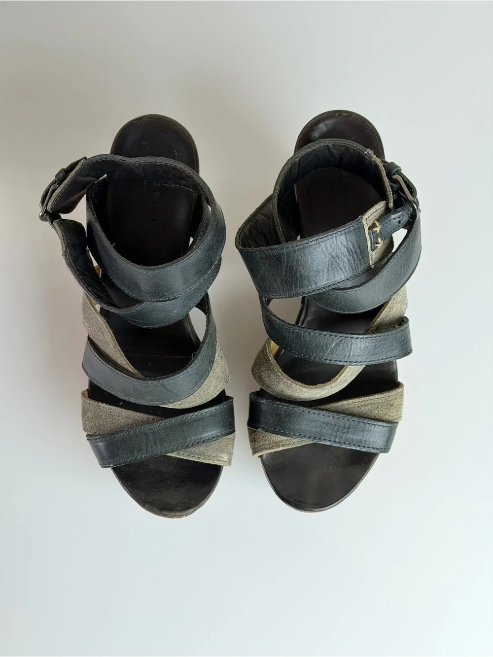 Rag & Bone Addington Leather Platform Wedge Sandals Black Wood Heel Women’s 7